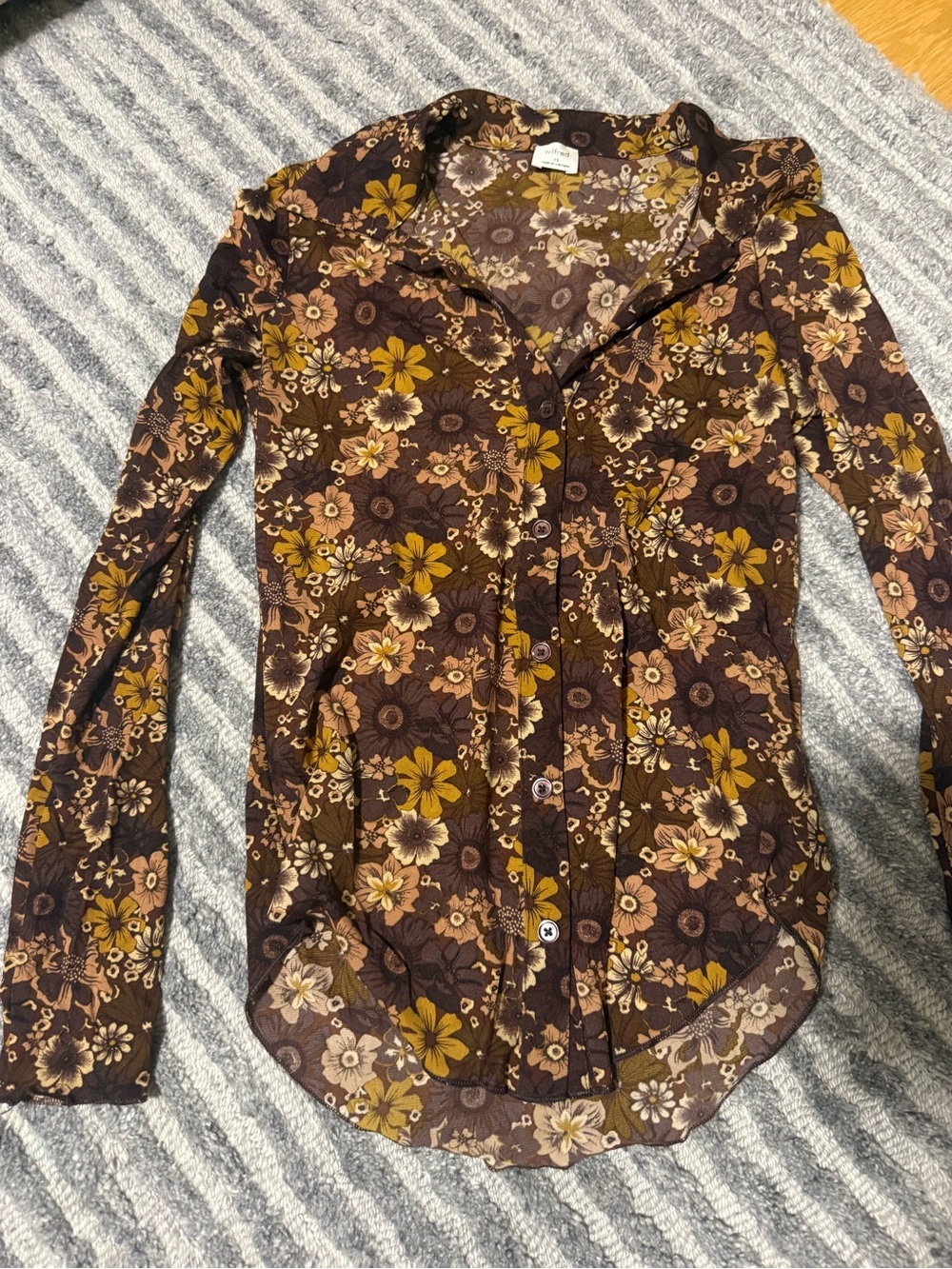 Wilfred Brown Floral Button-Down with Mustard and Cream Flowers